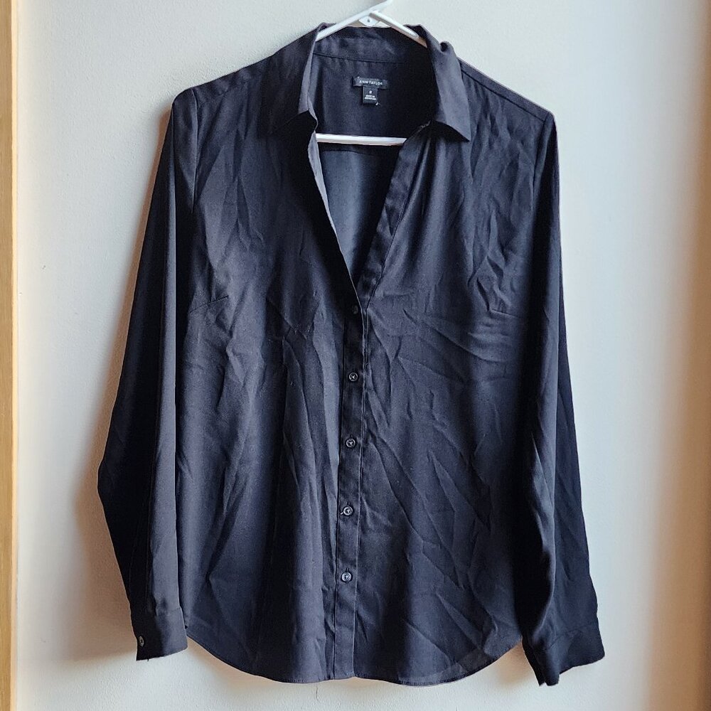 Ann Taylor Black Button Down Shirt Size Medium